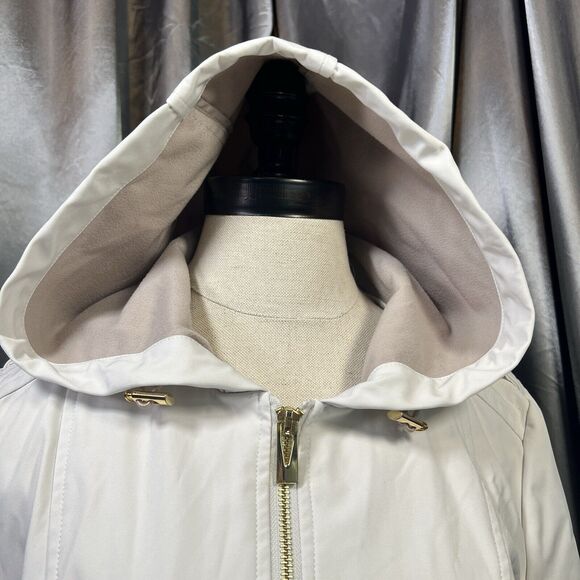 Via Spiga Womens Jacket Sz S Trench Water-Repellent Hooded Full Zip Snap Ivory - Picture 4 of 15